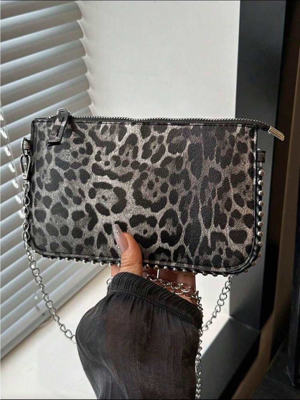 Leopard Print Black Crossbody Clutch